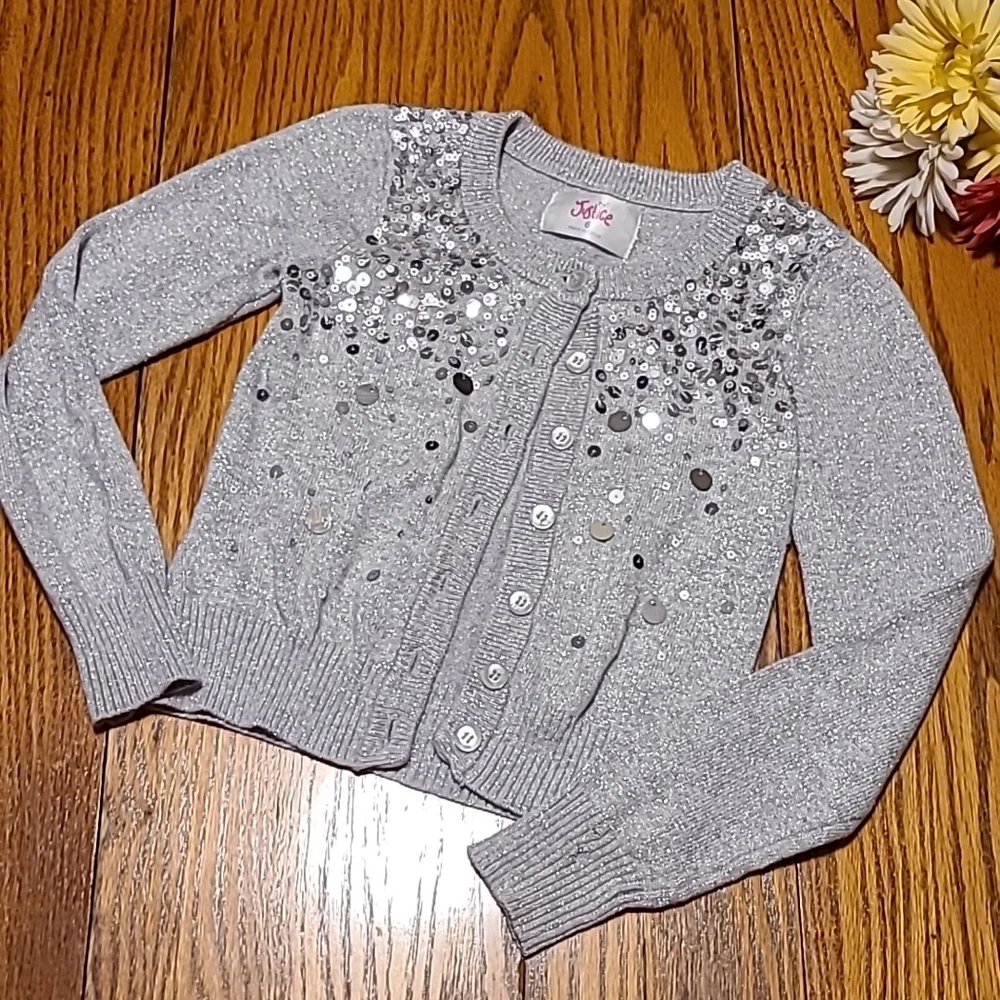 Justice Sequined Button Down Cardigan Sweater - Girl's 6